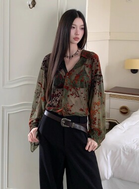 新中式国风高级感网纱植绒薄款上衣2025秋季设计感气质防晒衬衫女