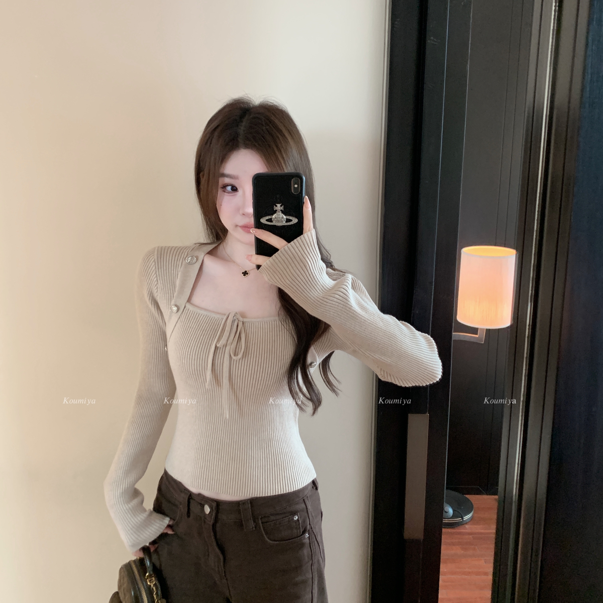 KOUMIYA-冬上新修身条纹方领气质保暖毛衣299