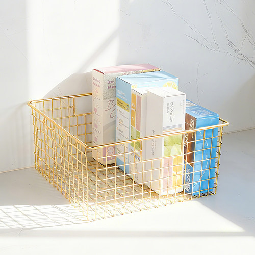 铁艺收纳筐ins风桌面网格书籍储物篮零食置物盒厨房电视柜内铁框