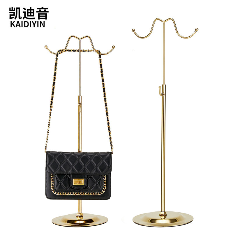 简约不锈钢钛合金色双勾挂包架子包包展示架男女士包陈列道具可调