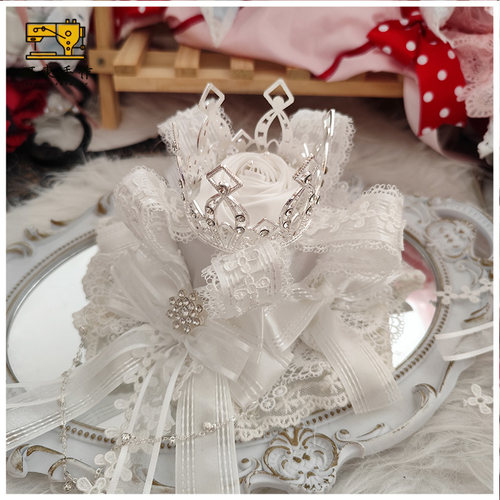 珥东手作Lolita圣诞h白色皇冠小礼帽kc发带手袖雪花小物lo娘发夹