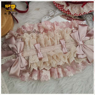 珥东手作Lolita枕边缎带灰粉色古董奶油小物doll感头饰少女甜美