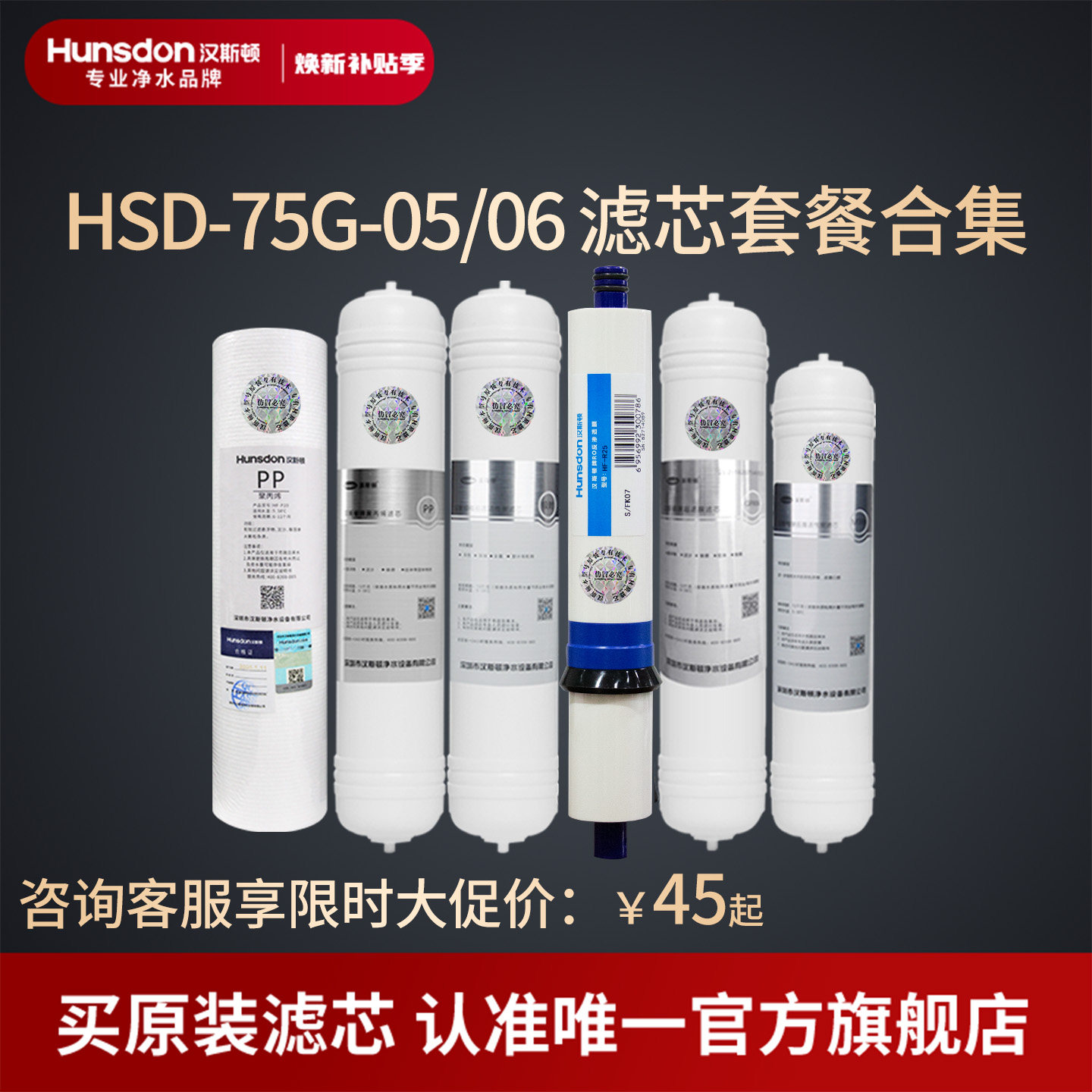 汉斯顿净水器滤芯原厂原装正品HSD-75G-05/06全套滤芯套餐