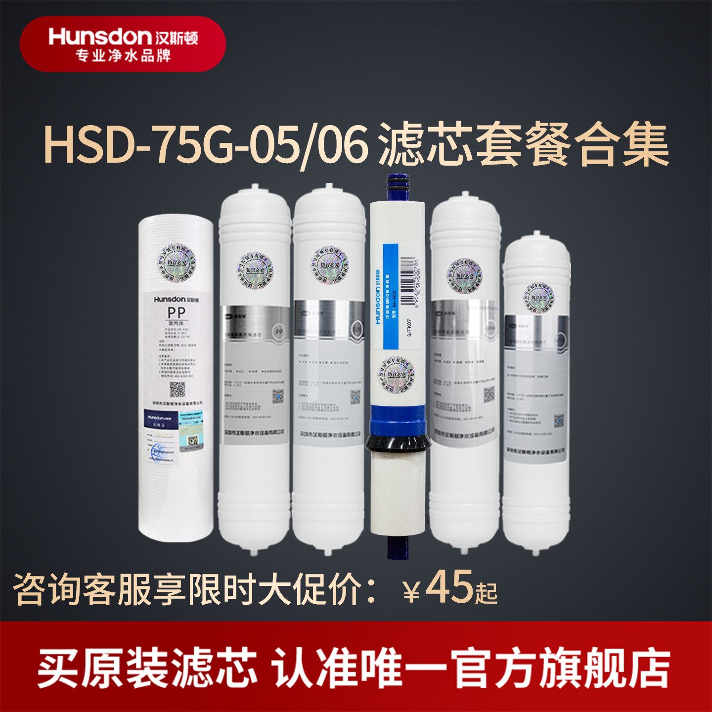 汉斯顿净水器滤芯原厂原装正品HSD-75G-05/06全套滤芯套餐