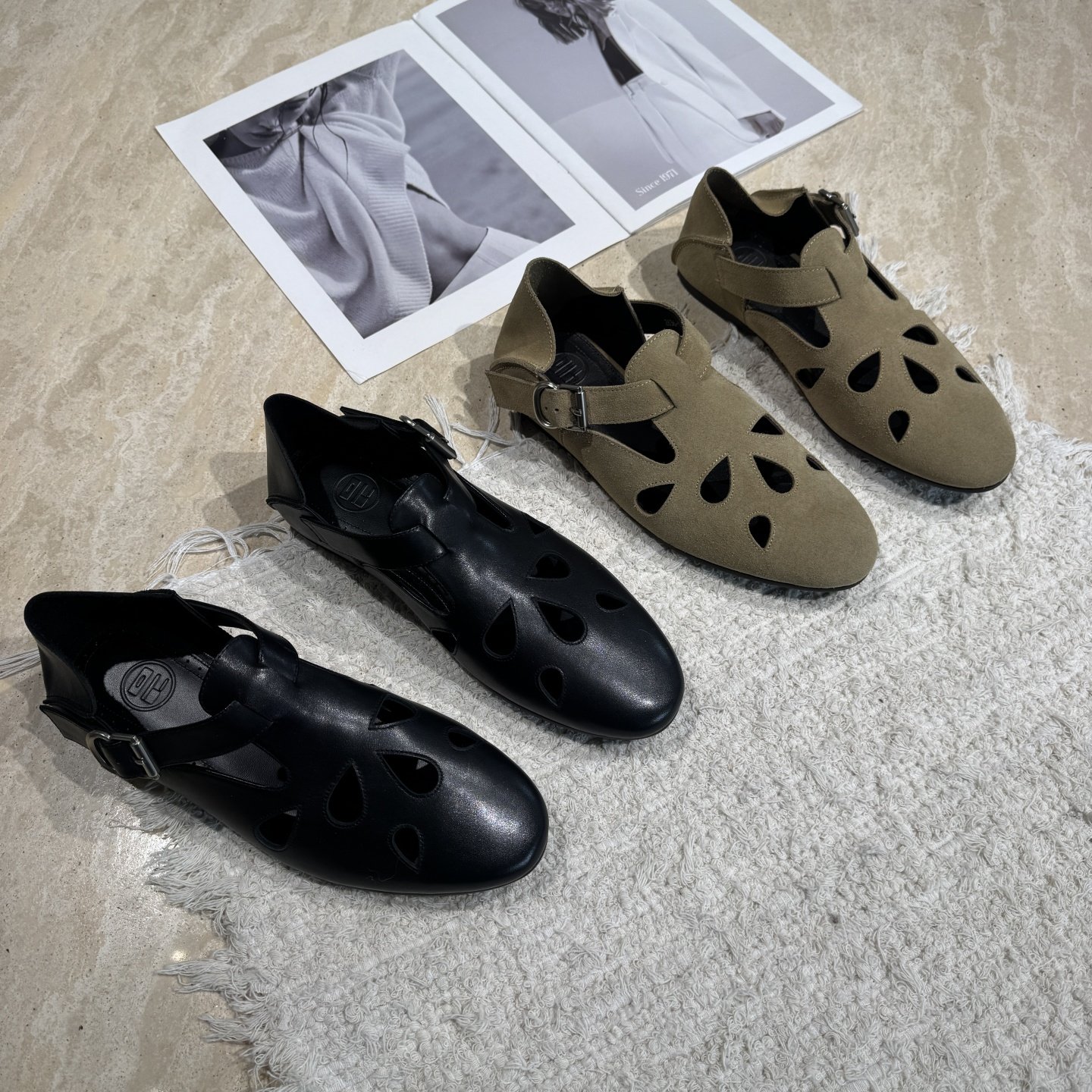 欧货欧洲站2026春季新款一字扣平底舒适单鞋圆头镂空真皮时尚女鞋,女鞋,深口单鞋,淘宝优惠券,粉丝福利购,淘宝优惠卷