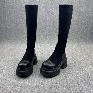弹力靴套筒真皮长靴 2025秋季 新款 女鞋 欧货欧洲站厚底高跟高筒时尚