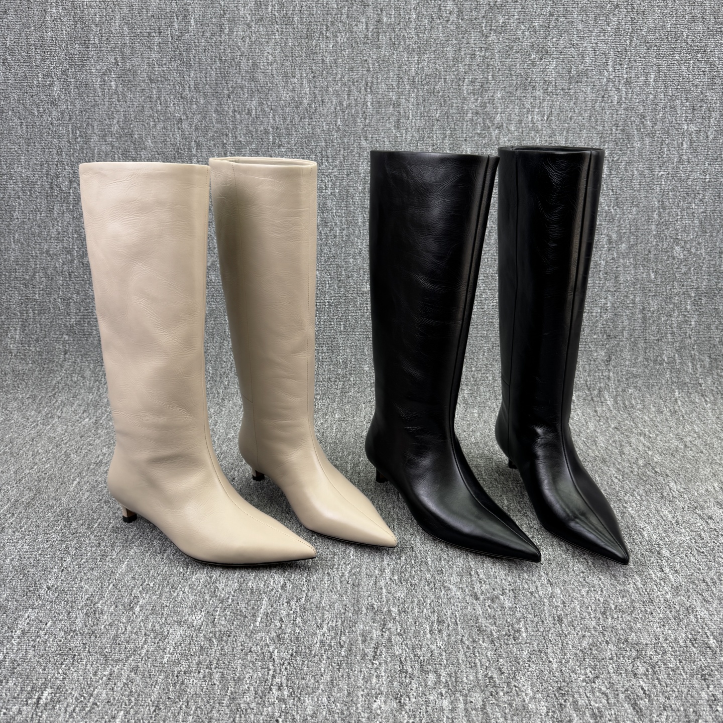 乐魔简约时装靴中跟尖头女长靴