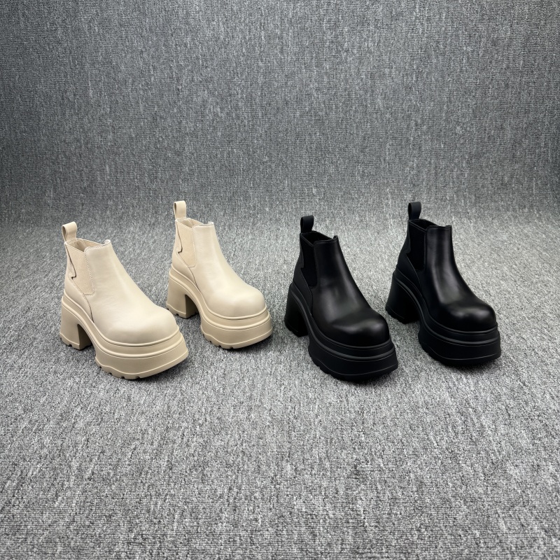 高跟真皮厚底切尔西靴套筒女靴