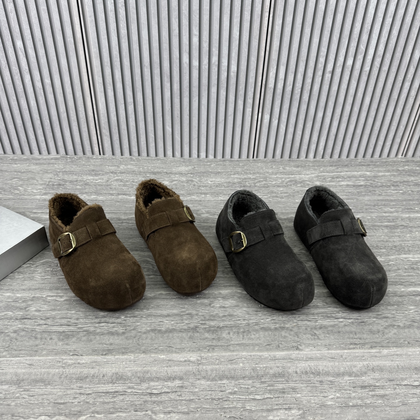 勃肯鞋加绒平底磨砂皮一脚蹬女鞋