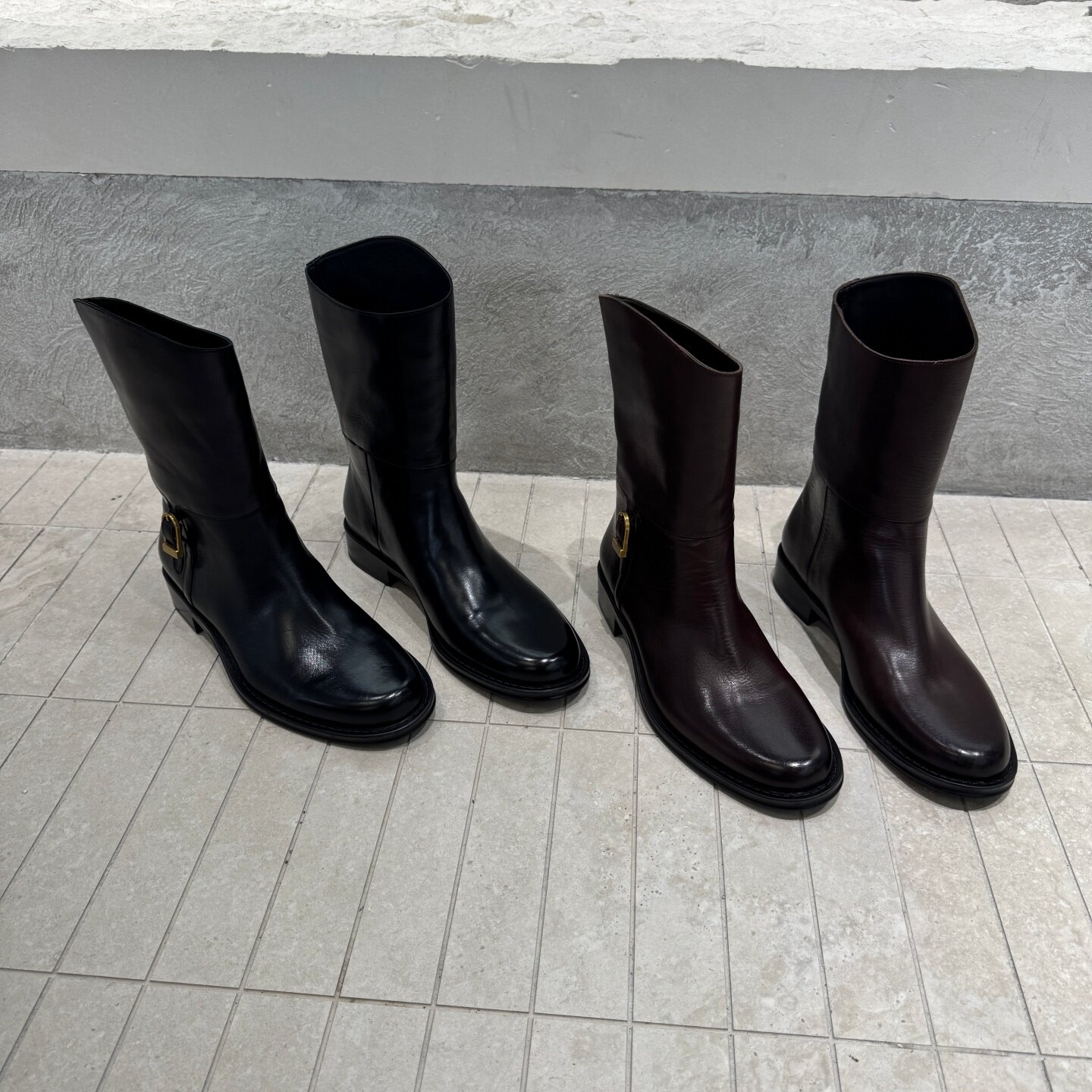 欧洲站真皮圆头低跟机车短靴女靴