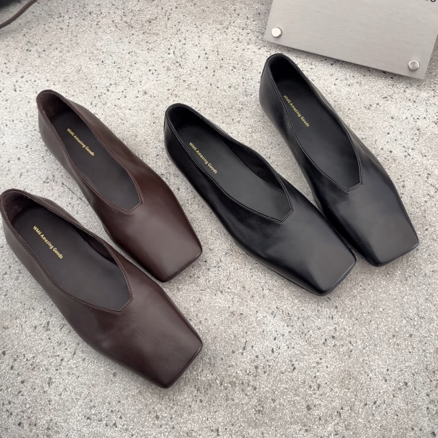 WM6欧货2026春季新款欧洲站法式简约风方头女鞋平底真皮时装单鞋,女鞋,浅口单鞋,淘宝优惠券,粉丝福利购,淘宝优惠卷