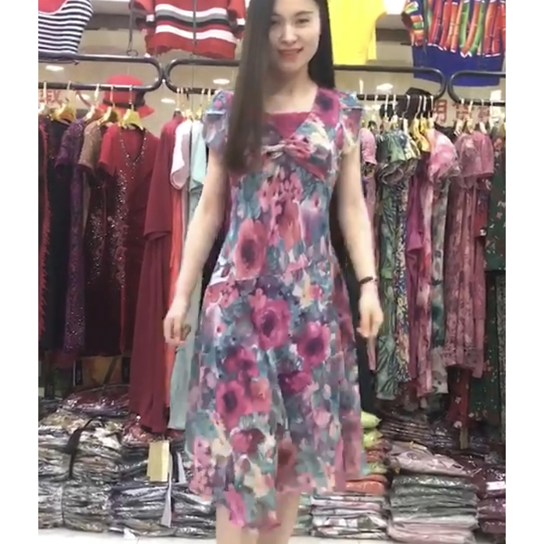 捡漏漂亮中年妈妈修身显瘦型雪纺短袖二件套短袖连衣裙
