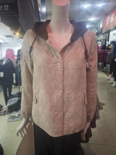 时尚撞色连帽休闲菱格夹棉外套女2026春秋小个子宽松减龄轻薄棉服