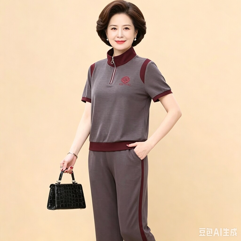 甘夫人中老年女装运动套装2026春装新款洋气外套阔腿裤两件套