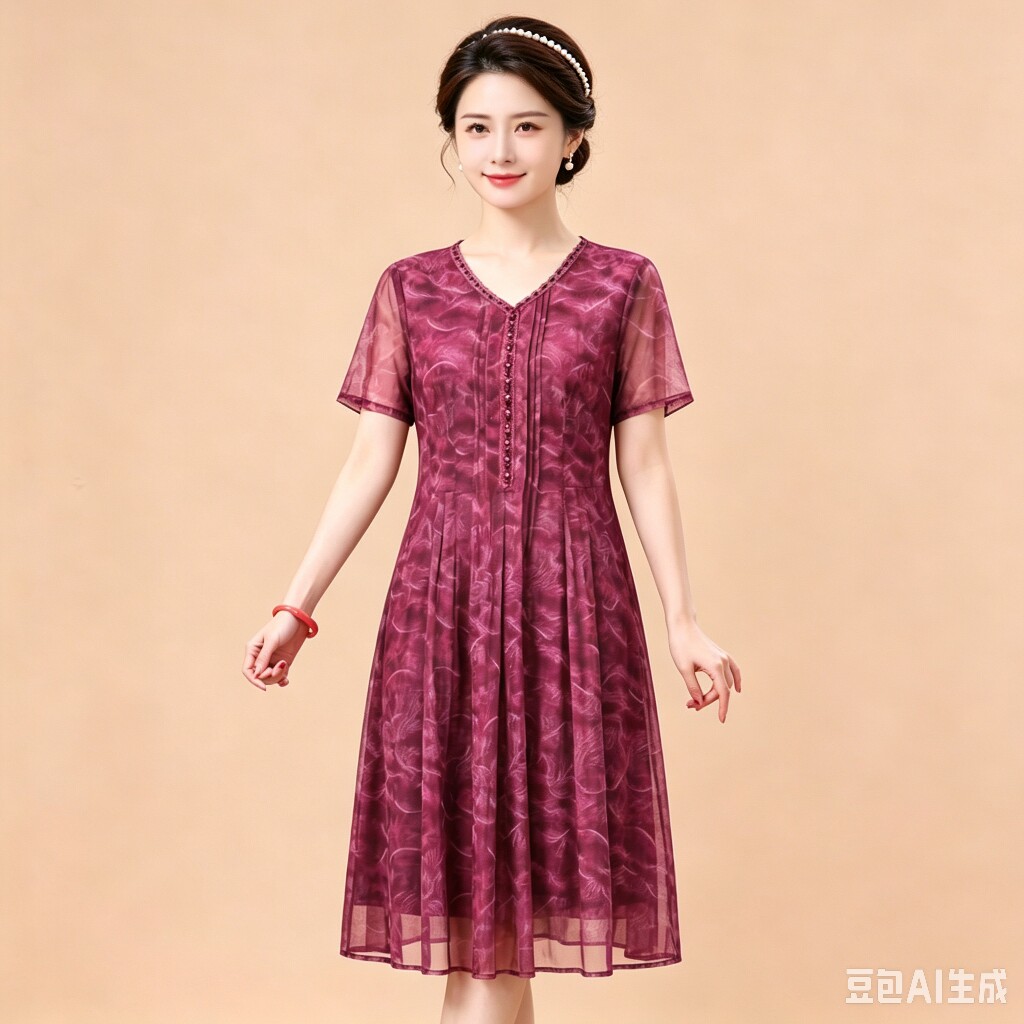 妈妈夏装大气端庄连衣裙遮肚减龄2026新款中老年女母亲节高贵裙子