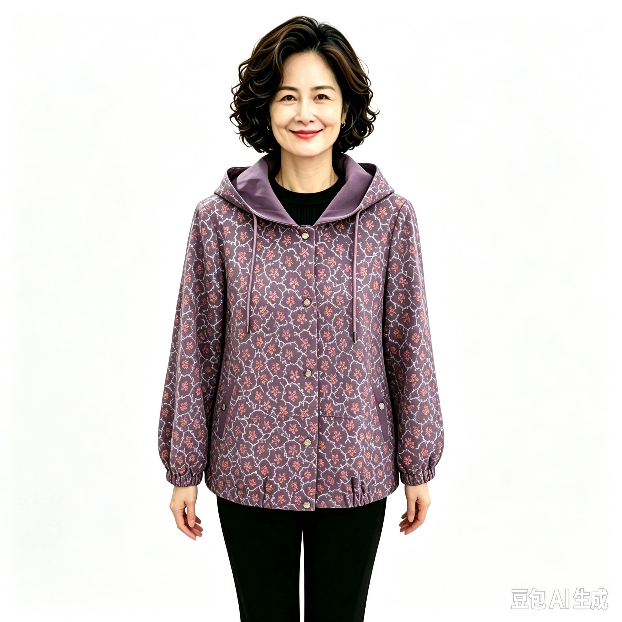 中老年人妈妈秋装新款休闲外套60岁女装妇女连帽风衣宽松大码外套