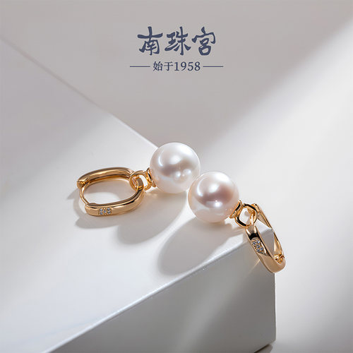 南珠宫925银淡水珍珠耳环耳圈精致耳饰生日礼物送礼女C-CYE079SD