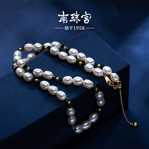 南珠宫S925银淡水珍珠椭型绿砂石