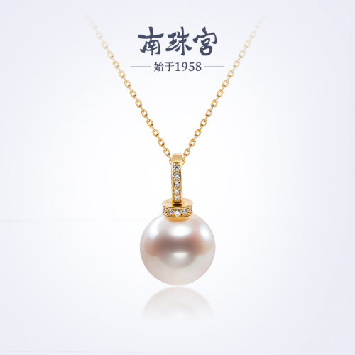 南珠宫925银淡水珍珠吊坠品牌正品单颗精美礼盒13-14mm D009SD-J