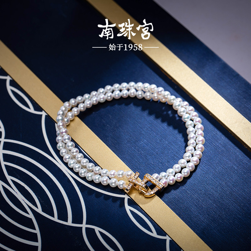 南珠宫淡水珍珠手链U型扣双层小香风生日礼物送女友C-CJS107SD-J图片