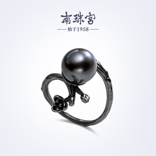 南珠宫轻峰海水黑珍珠母亲节戒指
