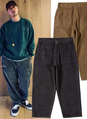 MDNS潮牌余文乐同款秋冬装厚款灯芯绒裤子男阔腿坠感宽松休闲长裤