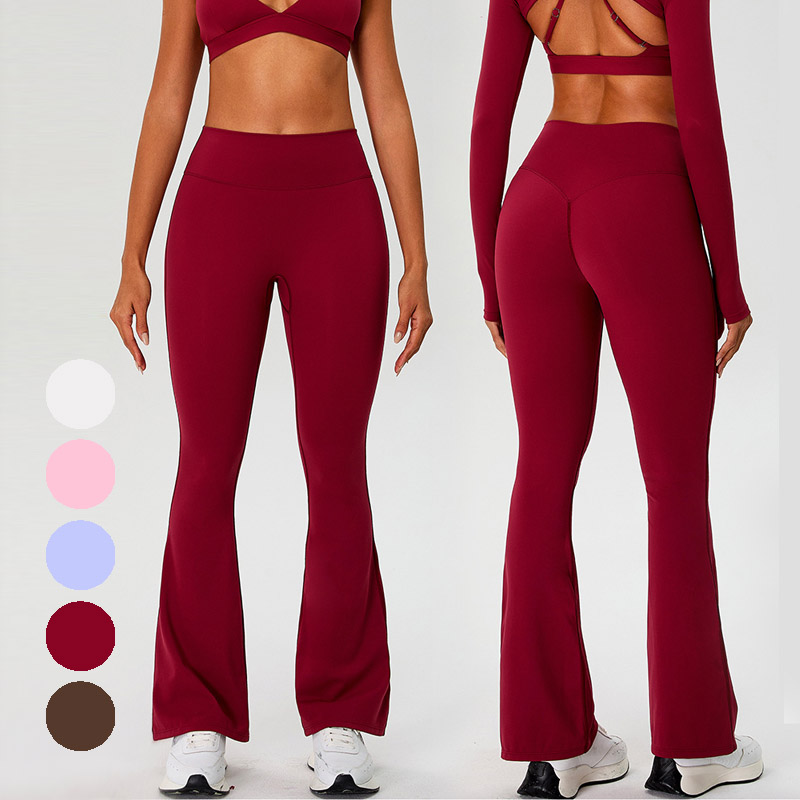 欧美磨毛瑜伽喇叭裤女速干高腰美臀紧身舞蹈运动微喇健身阔腿裤