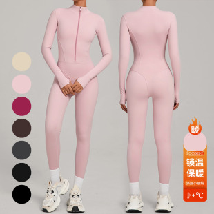 内里薄绒 健身服 立领拉链瑜伽连体服女秋冬保暖运动连体衣一体式