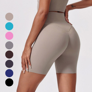 Lori无尺码 女速干高腰收腹提臀运动健身四分裤 骑行裤 裸感瑜伽短裤