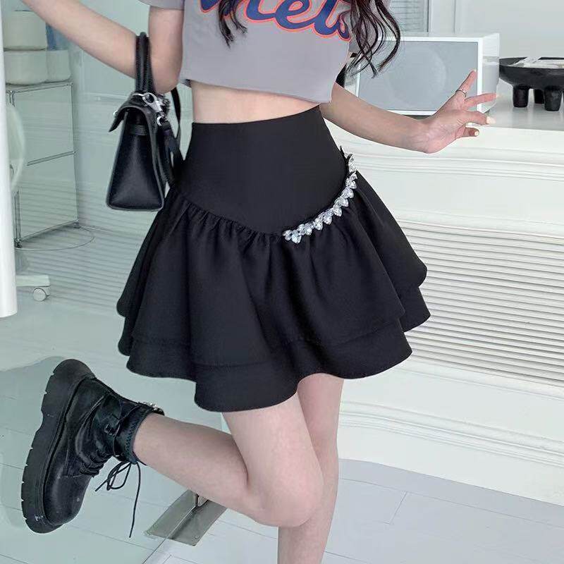 高腰遮胯镶钻蓬蓬裙子女