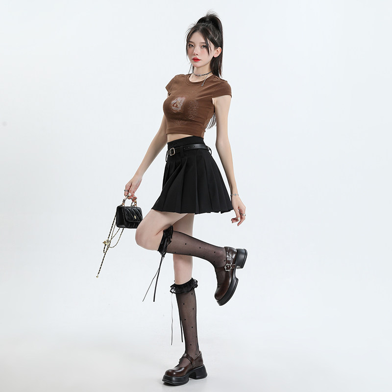 白色百褶裙女高腰休闲裙2