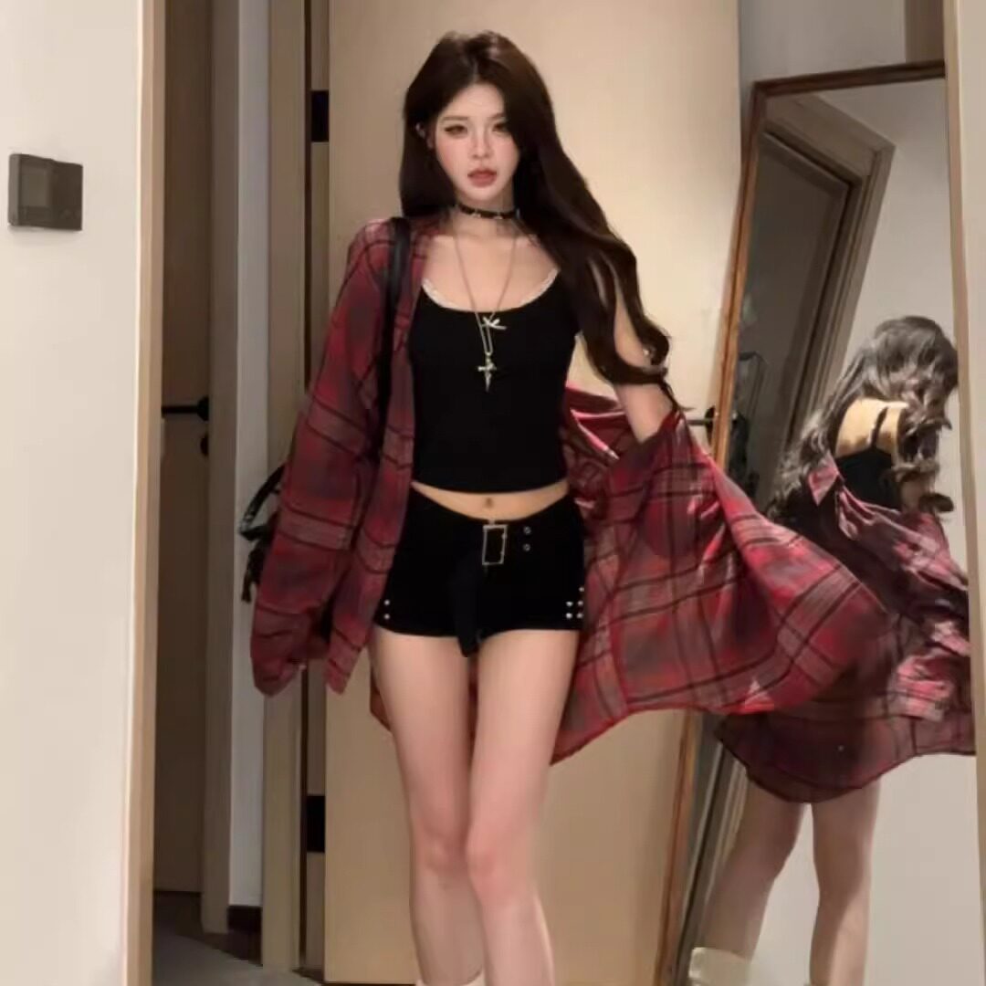 格子冰丝防晒衣衬衫女夏