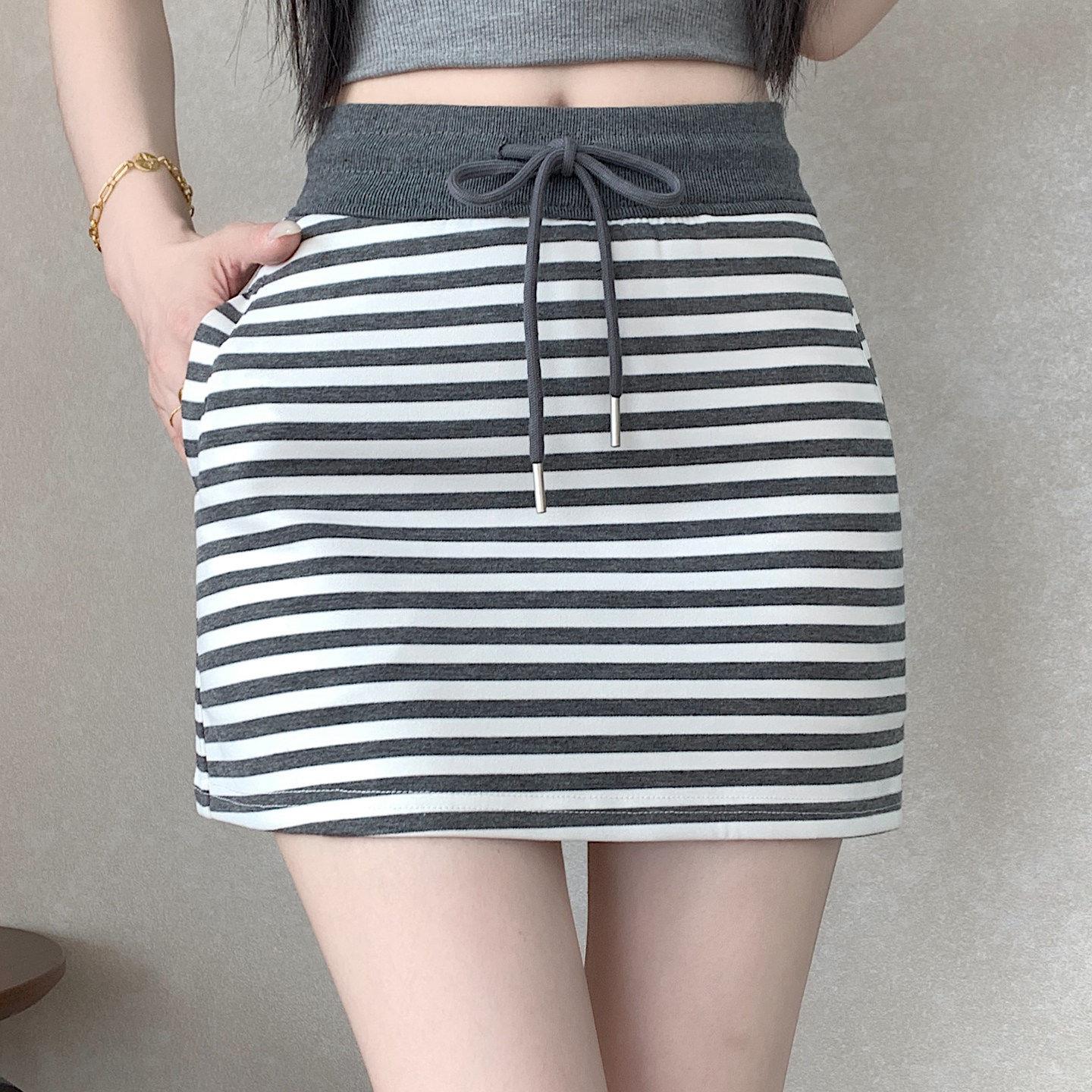 灰色条纹半裙女夏季新款
