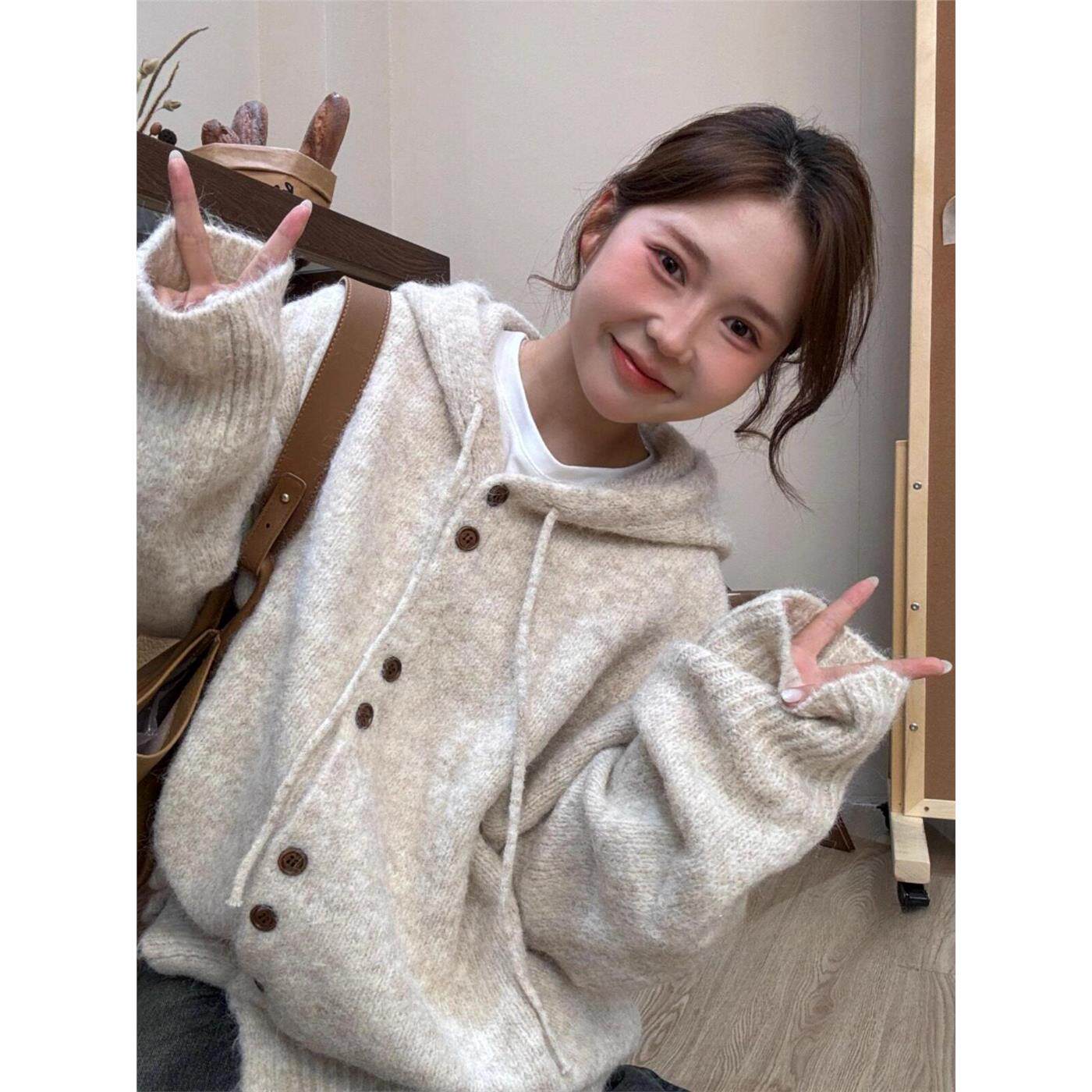 连帽毛衣开衫外套女秋冬