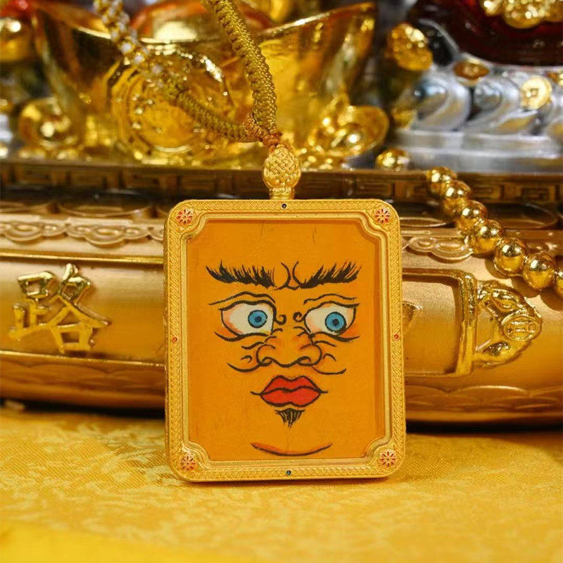 黄财神唐卡吊坠朱砂纯手绘双面挂脖至尊守护神招米符挂件个性礼物