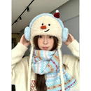 可爱卡通小雪人毛绒套头帽子女冬季 保暖护耳帽户外骑车防寒针织帽