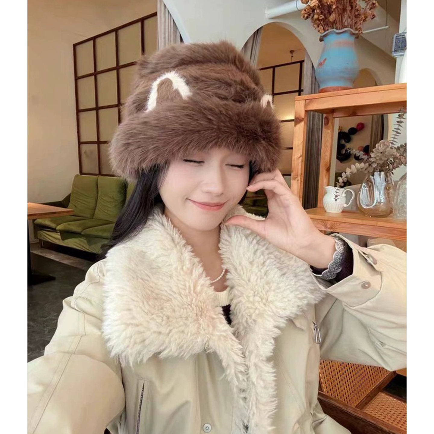 2025新款大头围可爱猫咪耳朵渔夫帽女冬加厚防寒保暖毛绒时尚盆帽,服饰配件/皮带/帽子/围巾,帽子,淘宝优惠券,粉丝福利购,淘宝优惠卷