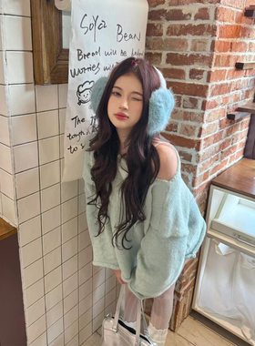 仿兔毛绒绒蓝色耳罩女秋冬季保暖防风防冻雪景高级氛围感情侣耳套