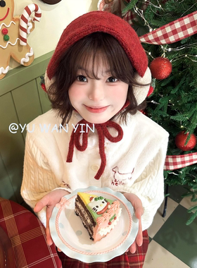 新年毛绒针织红色耳罩女2025年冬季系带套头护耳包耳百搭可爱耳套