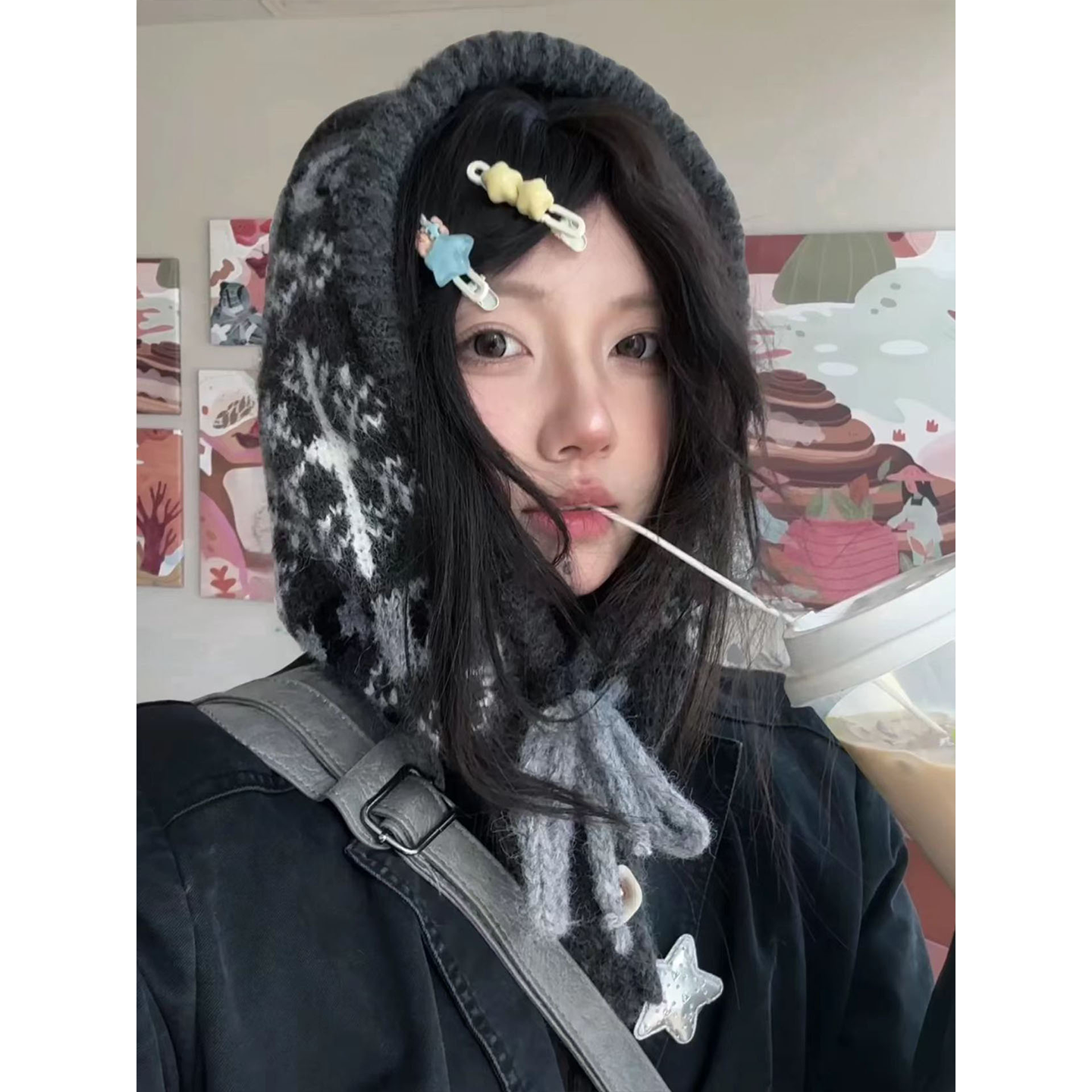 韩系雪花巴拉克拉法帽