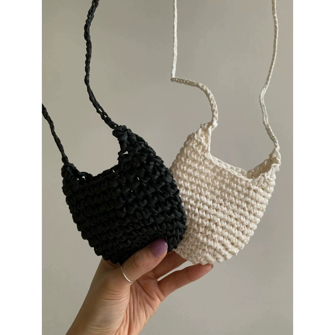 韩系26ss 夏季新品 mini handmade手工钩织拉菲草单肩斜跨小包