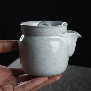 清沐堂主 茶养开片月白汝窑新款手抓壶 家用陶瓷茶具不烫手泡茶壶
