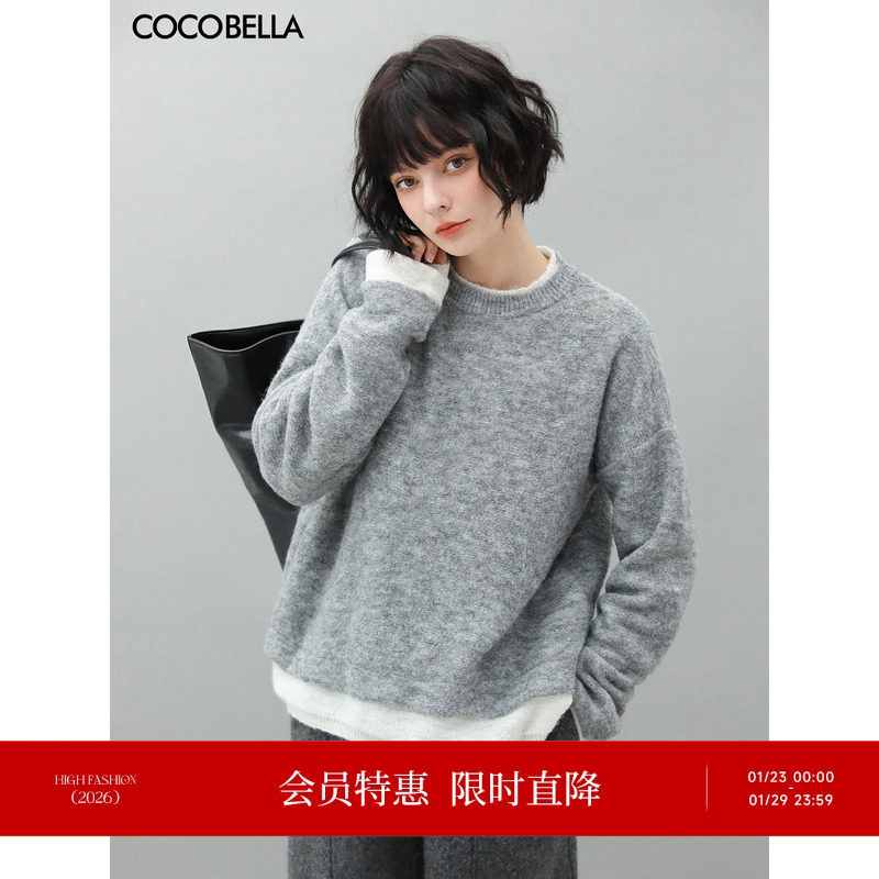 [底价清仓]COCOBELLA气质灰撞色假两件银葱针织衫套头毛衣MZ972,女装/女士精品,毛衣,淘宝优惠券,粉丝福利购,淘宝优惠卷