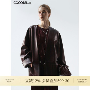 COCOBELLA新年安可拉红廓形西装 环保皮衣外套简约无领夹克PU3100