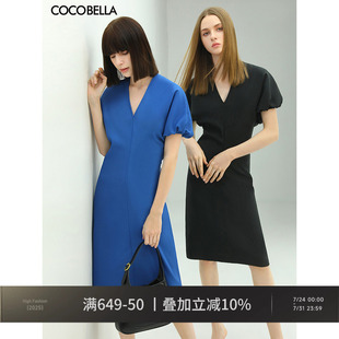 OP裙FR526 断码 清仓 COCOBELLA气质简约V领连衣裙干练通勤OL时尚