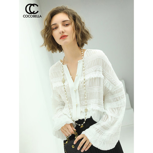 COCOBELLA灯笼袖压褶雪纺
