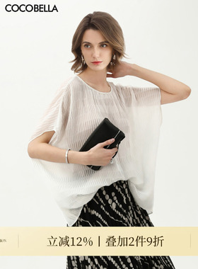 COCOBELLA重工压褶蝙蝠袖雪纺衫女夏宽松微透视罩衫T恤TS7012