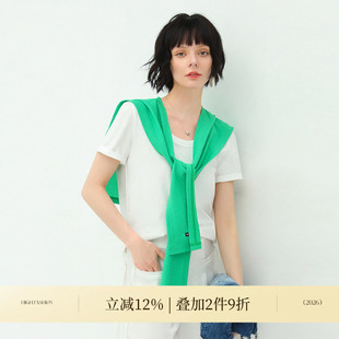 COCOBELLA白色简约舒适圆领短袖 NFS601 T恤女绿色针织披肩套装