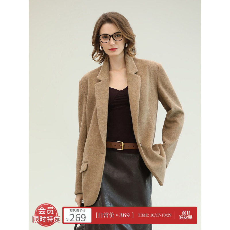 COCOBELLA奥莱【高智感】廓形通勤西装外套女秋冬休闲毛呢上衣
