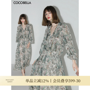 COCOBELLA重工对丝提花雪纺连衣裙春夏度假风束腰茶歇裙FR157